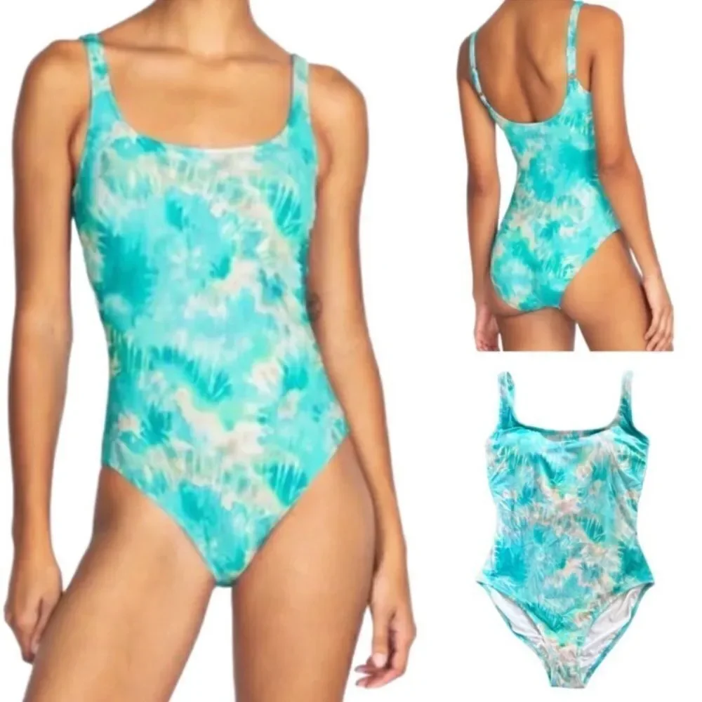 NWT Johnny Was Calme Aqua Keys Turquoise Tie Dye One Piece Tank Swimsuit $158